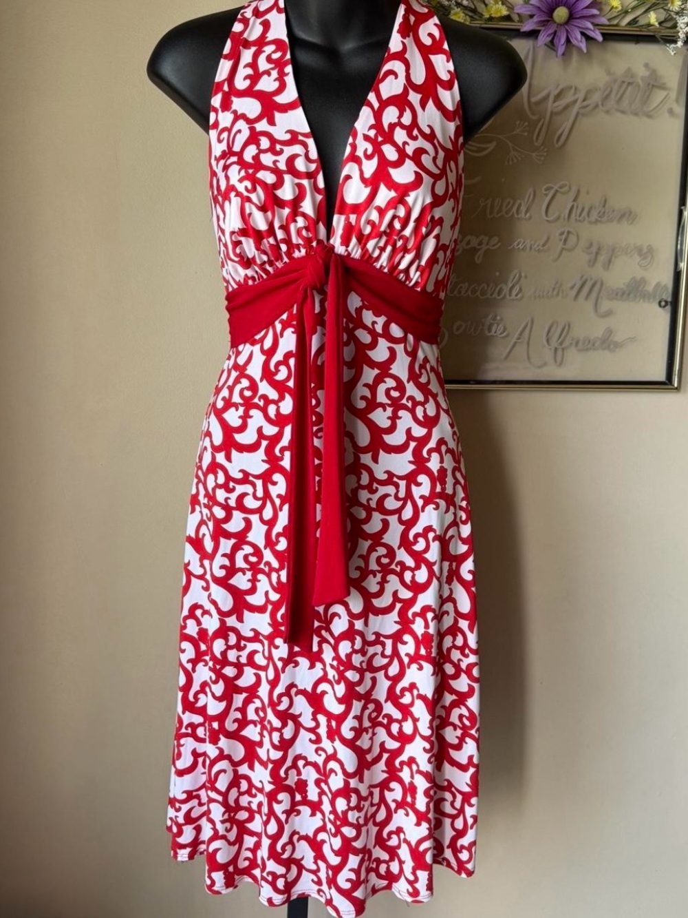 Vintage Red and White Midi Dress Retro